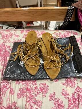 Miu Miu Vintage Tan Suede Lace-Up Strappy Sandals Size 38